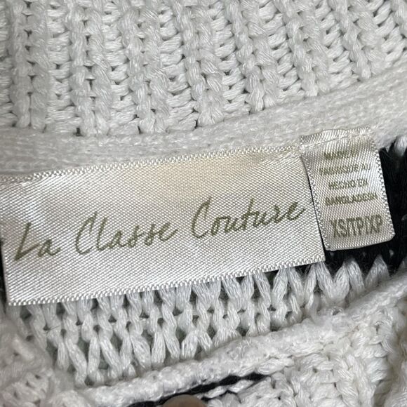 La Classe Couture Sweater Womens XS Black White Striped Cold Shoulder Pullover - Picture 6 of 12